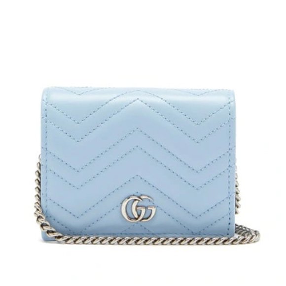 Gucci Marmont Chain-strap Leather Wallet In Light Blue - Picture 1 of 4